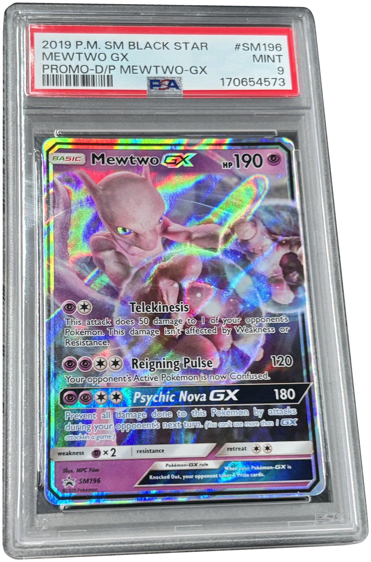 PSA 9 Mewtwo GX #SM196 SM Black Star Promo (2019) Pokémon TCG